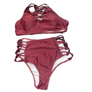 🔥🔥SALE🔥🔥Cupshe Strappy Burgundy Red Bikini Top & Bottom Set Women's